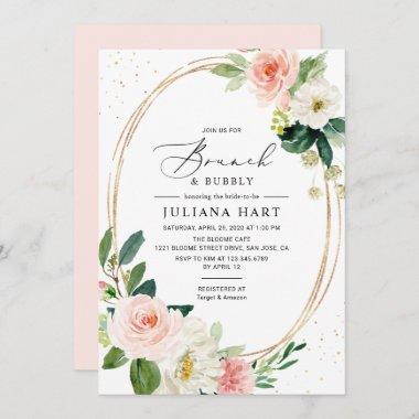 Geometric Blush Pink Floral Brunch & Bubbly Shower Invitations