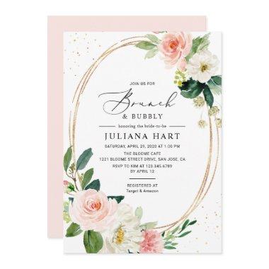 Geometric Blush Pink Floral Brunch & Bubbly Shower Invitations