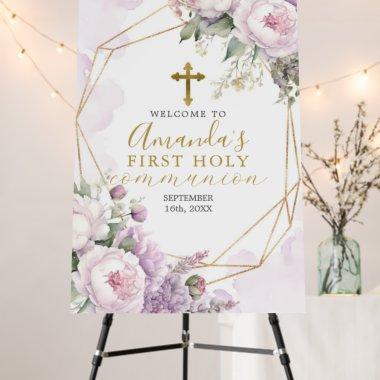 Geometric Blush Purple Roses First Holy Communion Foam Board