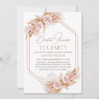 Geometric Boho Floral Bridal Shower Tea Party Invitations