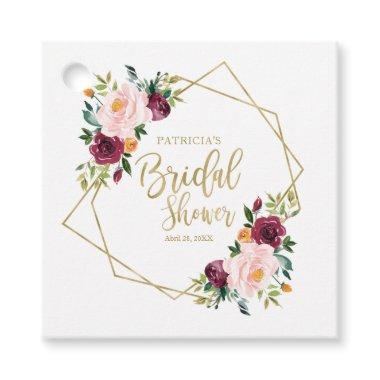 Geometric Burgundy Blush Floral Bridal Shower Favor Tags