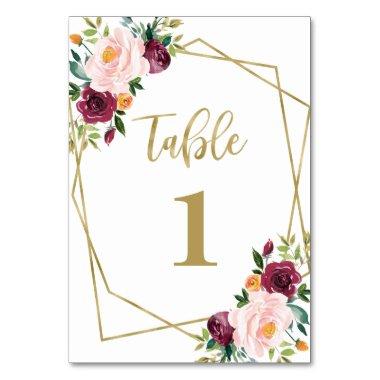 Geometric Burgundy Blush Floral  Table Number