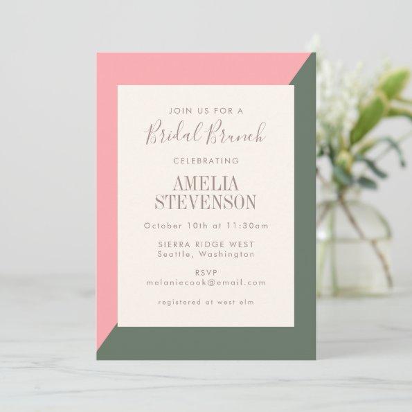 Geometric Color Block Pink Green Bridal Brunch Invitations