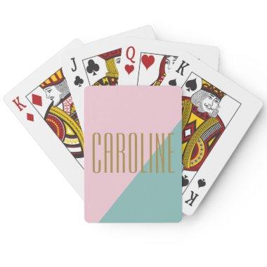 Geometric Color Block Pink Teal Personalized Name Poker