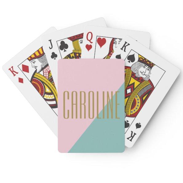 Geometric Color Block Pink Teal Personalized Name Poker