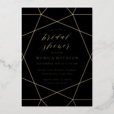 Geometric Diamond Elegant Black Bridal Shower Gold Foil Invitations