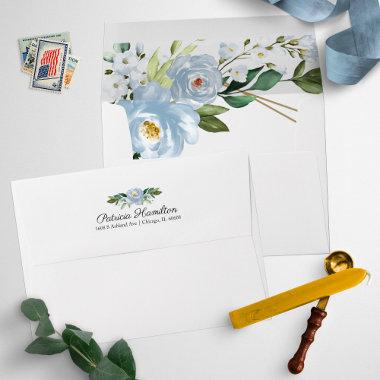 Geometric Dusty Blue Floral Bridal Shower Envelope