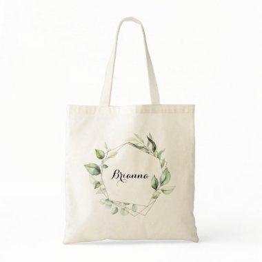 Geometric Elegant Gold Greenery Bridesmaid Tote Bag