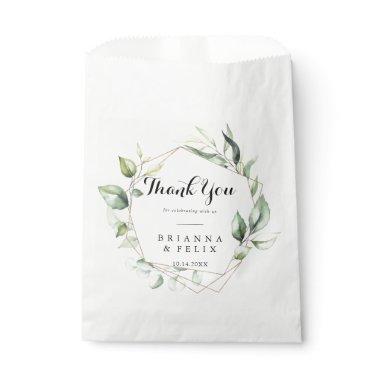 Geometric Elegant Gold Greenery Thank You Wedding Favor Bag