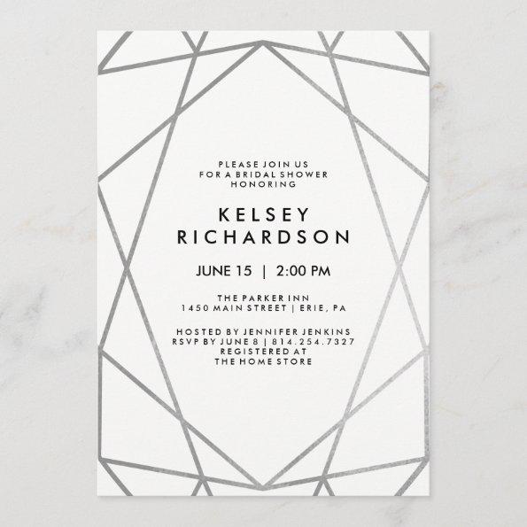 Geometric Faux Silver on White Bridal Shower Invitations