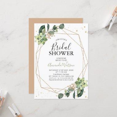 Geometric Foliage With Succulent Bridal Shower Invitations