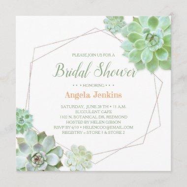 Geometric Frame Succulents Bridal Shower Invitations