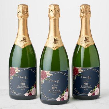 Geometric Gold and Red Tropical Bridal Shower Sparkling Wine Label