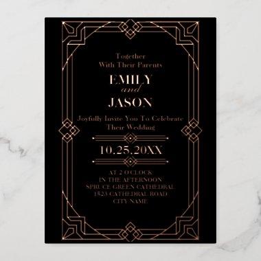 Geometric Gold black great gatsby Art Deco wedding Foil Invitation PostInvitations