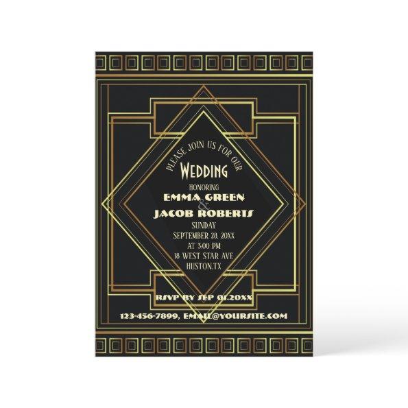 Geometric Gold black great gatsby Art Deco wedding