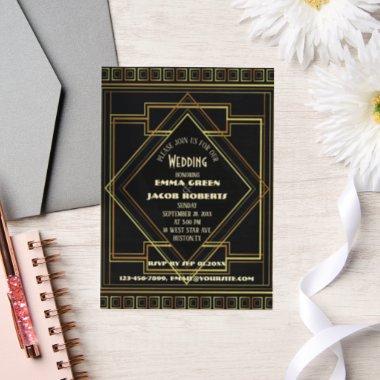 Geometric Gold black great gatsby Art Deco wedding Vellum
