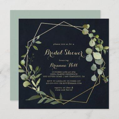 Geometric Gold Blue Green Bridal Shower Invitations