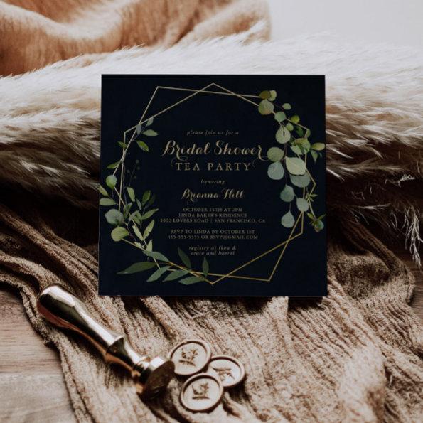 Geometric Gold Blue Green Bridal Shower Tea Party Invitations