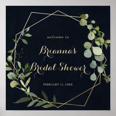 Geometric Gold Blue Green Bridal Shower Welcome Poster