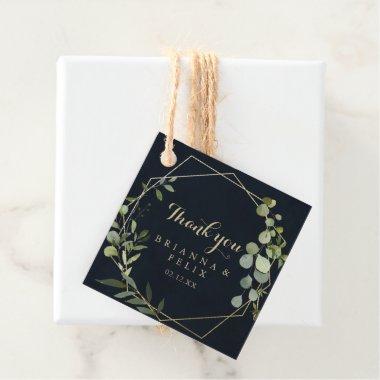 Geometric Gold Blue Green Calligraphy Wedding Favor Tags