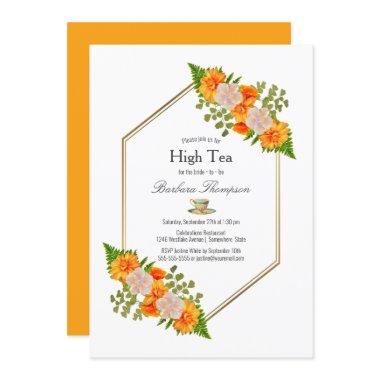 Geometric Gold Blush Orange Floral Bridal High Tea