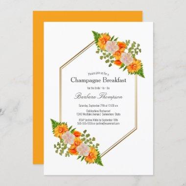 Geometric Gold Blush Orange Floral Champagne Break Invitations