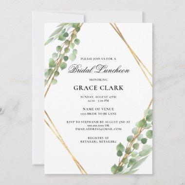 Geometric Gold Eucalyptus Bridal Luncheon Invitations
