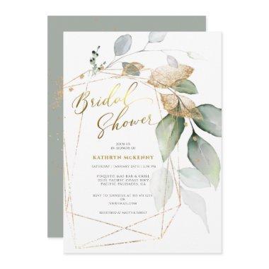 Geometric Gold Eucalyptus Greenery Bridal Shower I Invitations