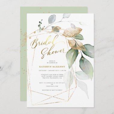 Geometric Gold Eucalyptus Greenery Bridal Shower I Invitations