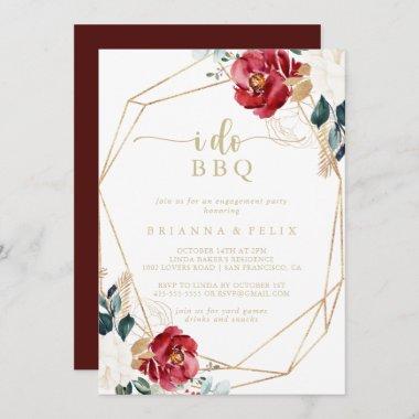 Geometric Gold Floral I Do BBQ Engagement Party Invitations