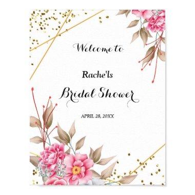 Geometric Gold Frame Pink Floral Bridal Shower Poster