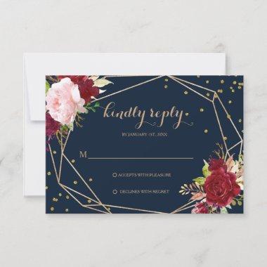 Geometric Gold Glitter and Red Tropical Rsvp Card