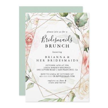 Geometric Gold Green Bridesmaids Brunch Shower Invitations