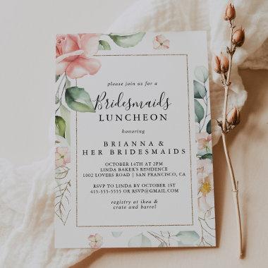 Geometric Gold Green Bridesmaids Luncheon Shower Invitations