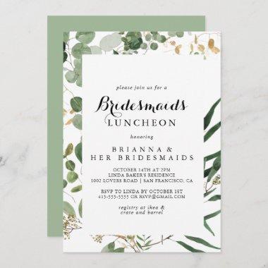 Geometric Gold Green Bridesmaids Luncheon Shower Invitations