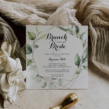 Geometric Gold Green Brunch with the Bride Shower Invitations