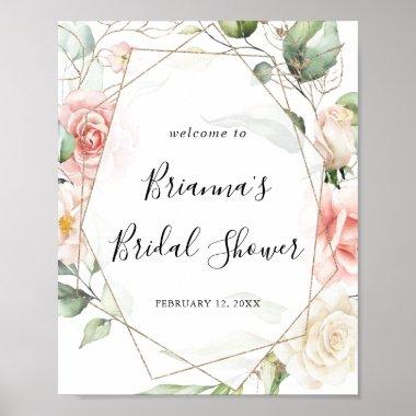 Geometric Gold Green Foliage Bridal Shower Welcome Poster
