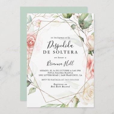 Geometric Gold Green Foliage Spanish Bridal Shower Invitations