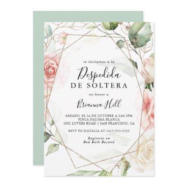 Geometric Gold Green Foliage Spanish Bridal Shower Invitations