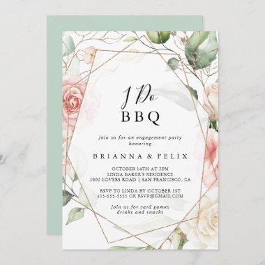 Geometric Gold Green I Do BBQ Engagement Party Invitations