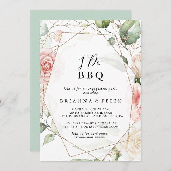 Geometric Gold Green I Do BBQ Engagement Party Invitations