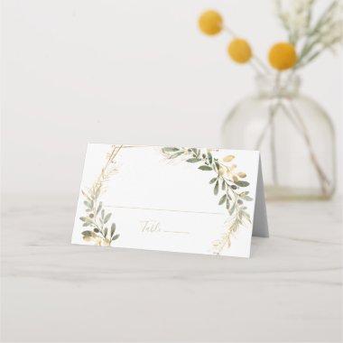 Geometric Gold Greenery Fall Wedding Place Invitations