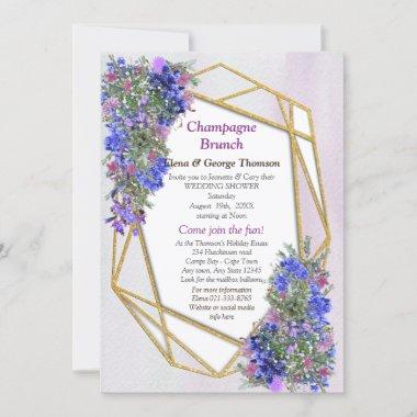 Geometric Gold & Lavender Flowers Couple Shower Invitations
