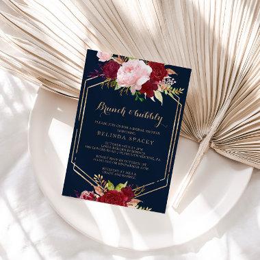 Geometric Gold Red Brunch & Bubbly Bridal Shower Invitations