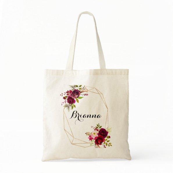 Geometric Gold Rustic Blush Burgundy Bridesmaid Tote Bag