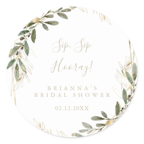 Geometric Gold Sip Sip Hooray Bridal Shower  Classic Round Sticker