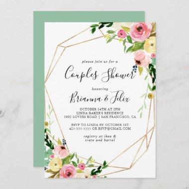 Geometric Gold Tropical Fall Floral Couples Shower Invitations