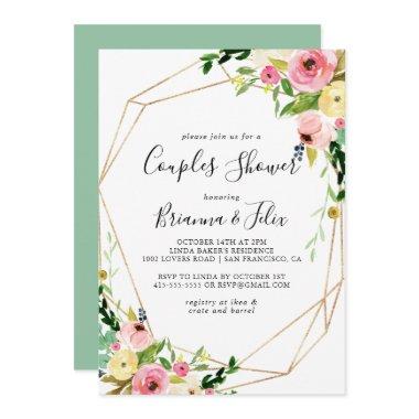 Geometric Gold Tropical Fall Floral Couples Shower Invitations