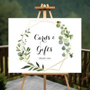Geometric Gold Tropical Green Invitations and Gifts Sign