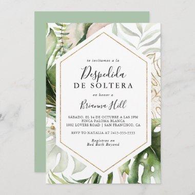 Geometric Gold Tropical Spanish Bridal Shower Invitations